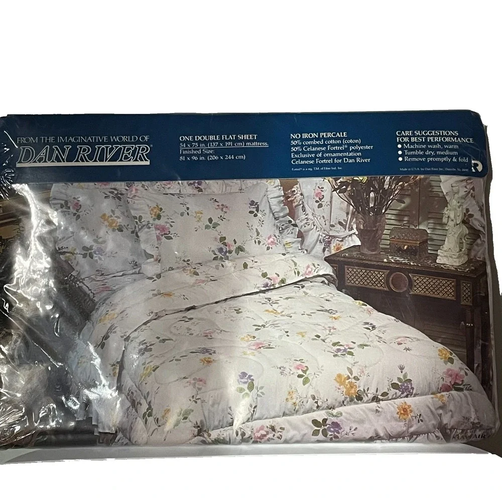 Dan River Double Flat Sheet 54x75 Purple Pink‎ Floral Cottagecore Mayfair NOS